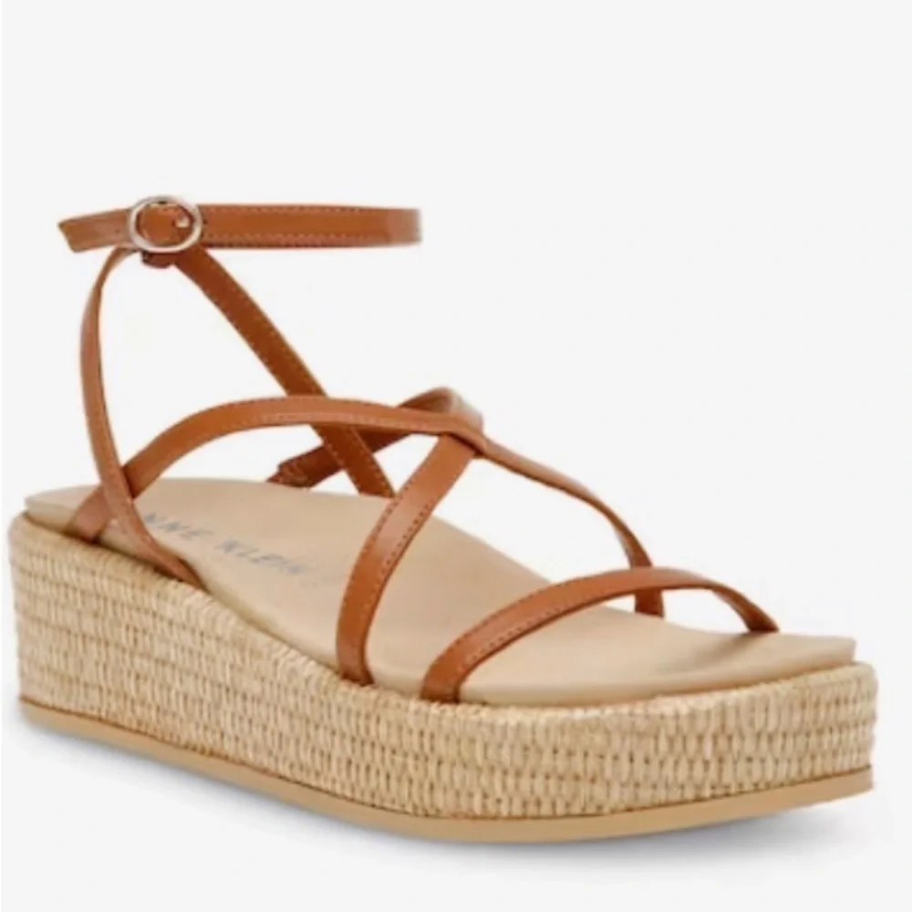 Anne Klein Verano iflex brown‎ beige espadrille wedge Sandals 9.5 New
